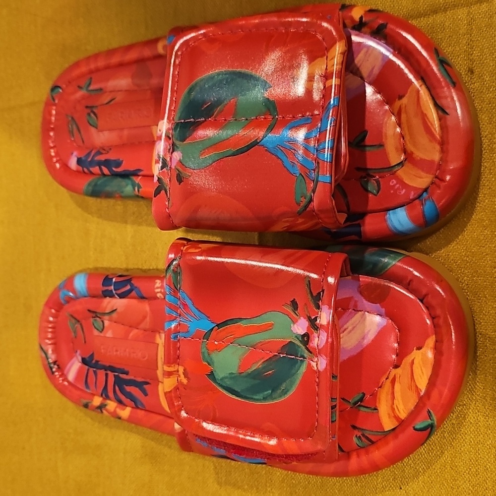 Farm Rio Pink Fruits Puffy Slides (Size 8) NWOT MSRP $185